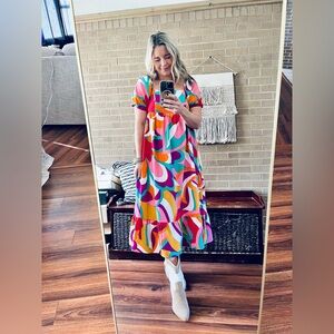 TCEC Pink and Green Abstract Dress